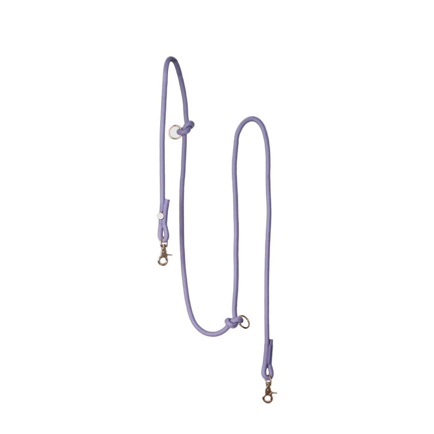 Lavender leash with gold clasp on a light purple background