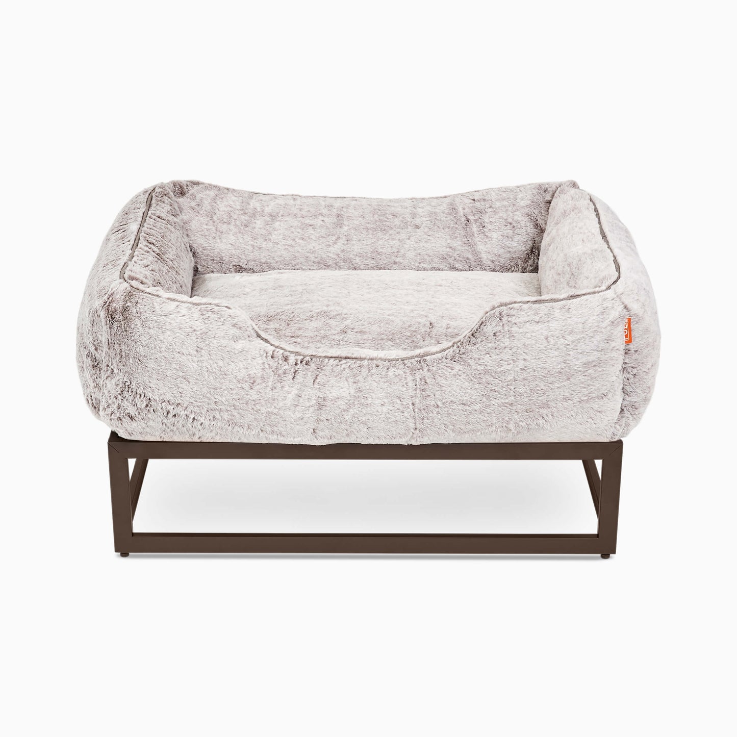 The FÜZI Dog Bed in gray on top of frame on white background