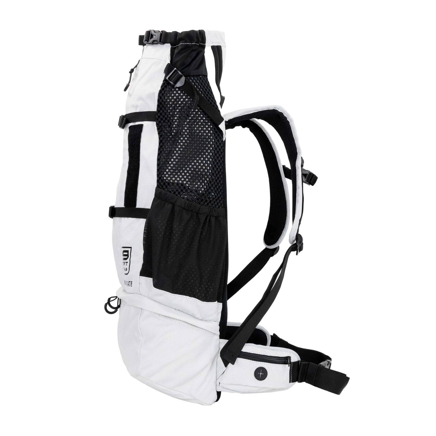 White and black hydration backpack on a white background
