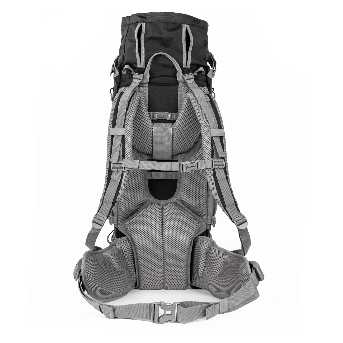 Gray hiking backpack on a white background