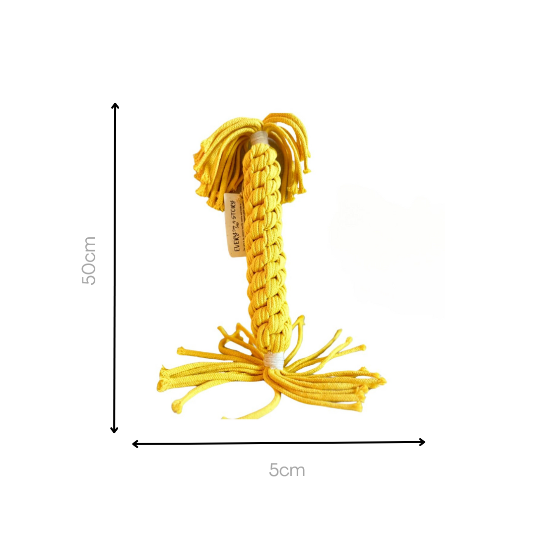 Macrame Yellow Rope Tug Toy Size