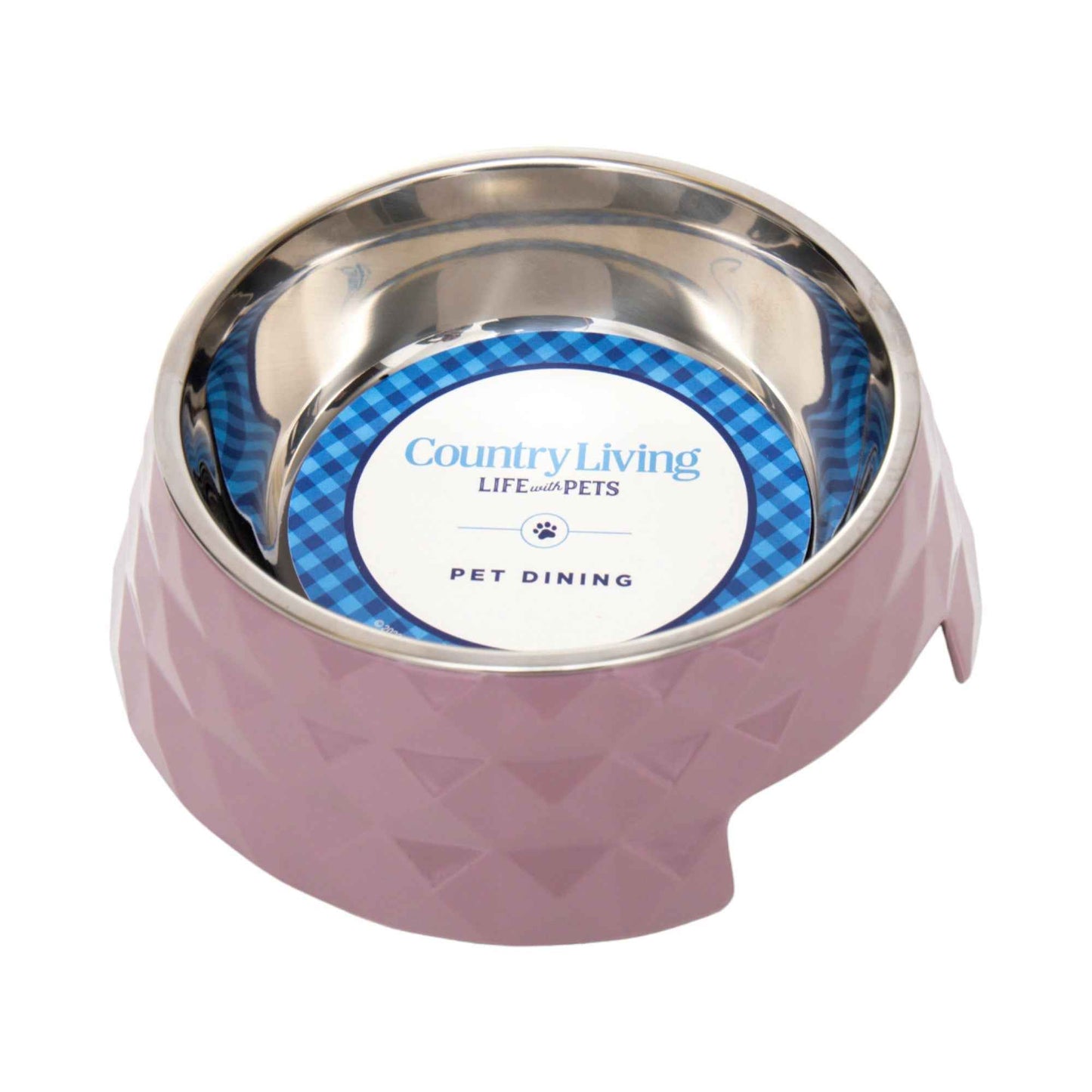 Country Living Set of 2 Diamond Twill Melamine Dog Bowls with Removable Stainless Steel Inserts – Wood Rose