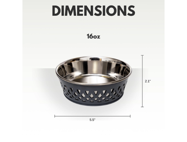 Stainless steel bowl with dimensions on a white background