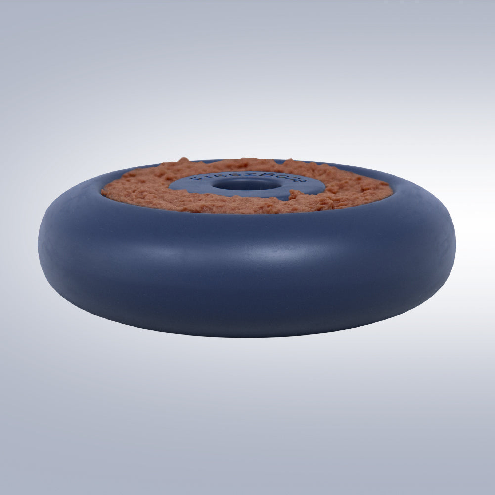Blue sanding disc with orange sanding pad on a gray background
