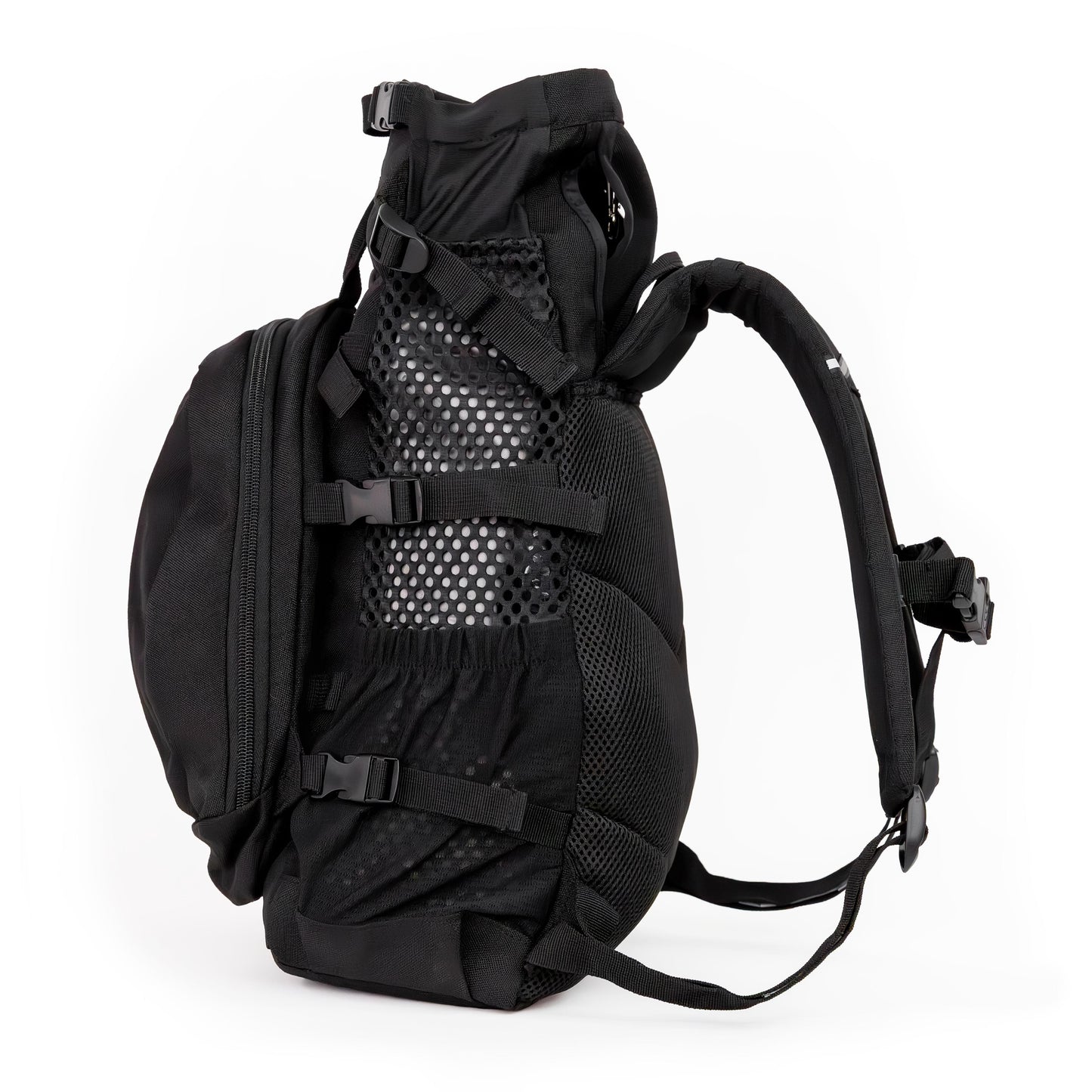 Black tactical backpack on a white background