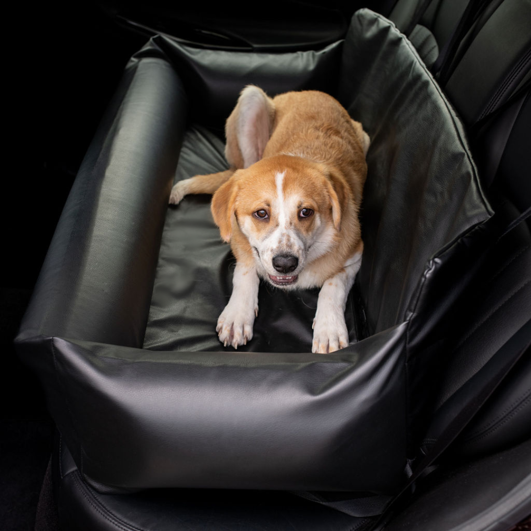 PupProtector™ Faux Leather Memory Foam Dog Car Bed in Black Dog in Car Double Seat