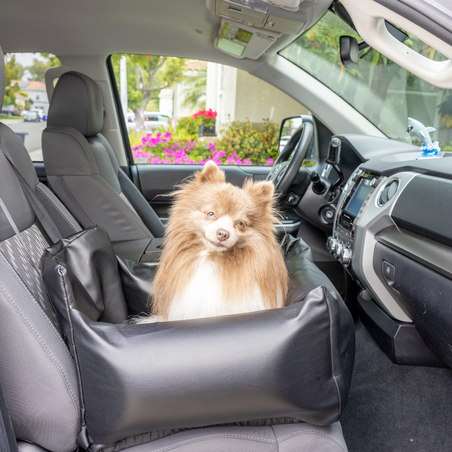 PupProtector™ Faux Leather Memory Foam Dog Car Bed in Black Dog in Car Single Seat