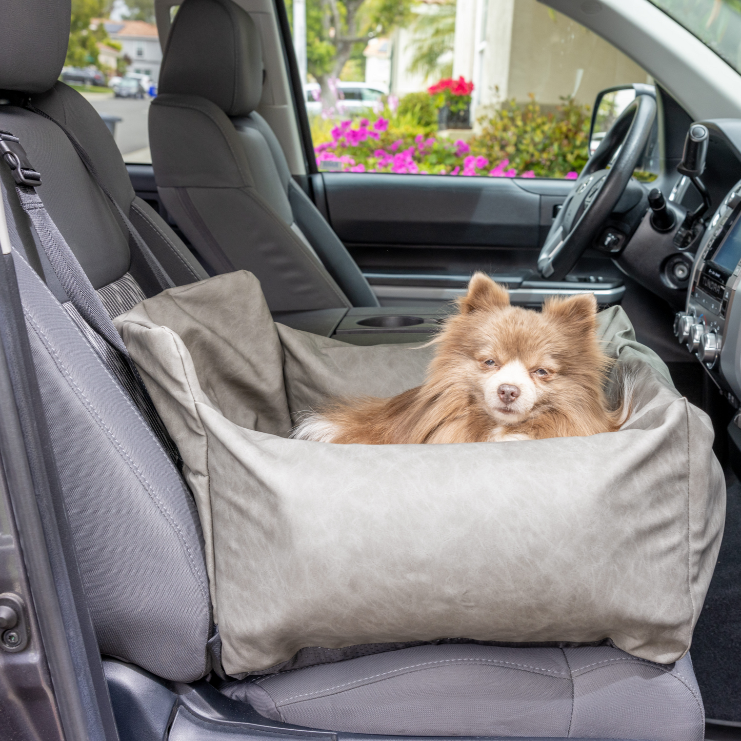 PupProtector™ Faux Leather Memory Foam Dog Car Bed in Slate Gray Happy Dog Single Seat