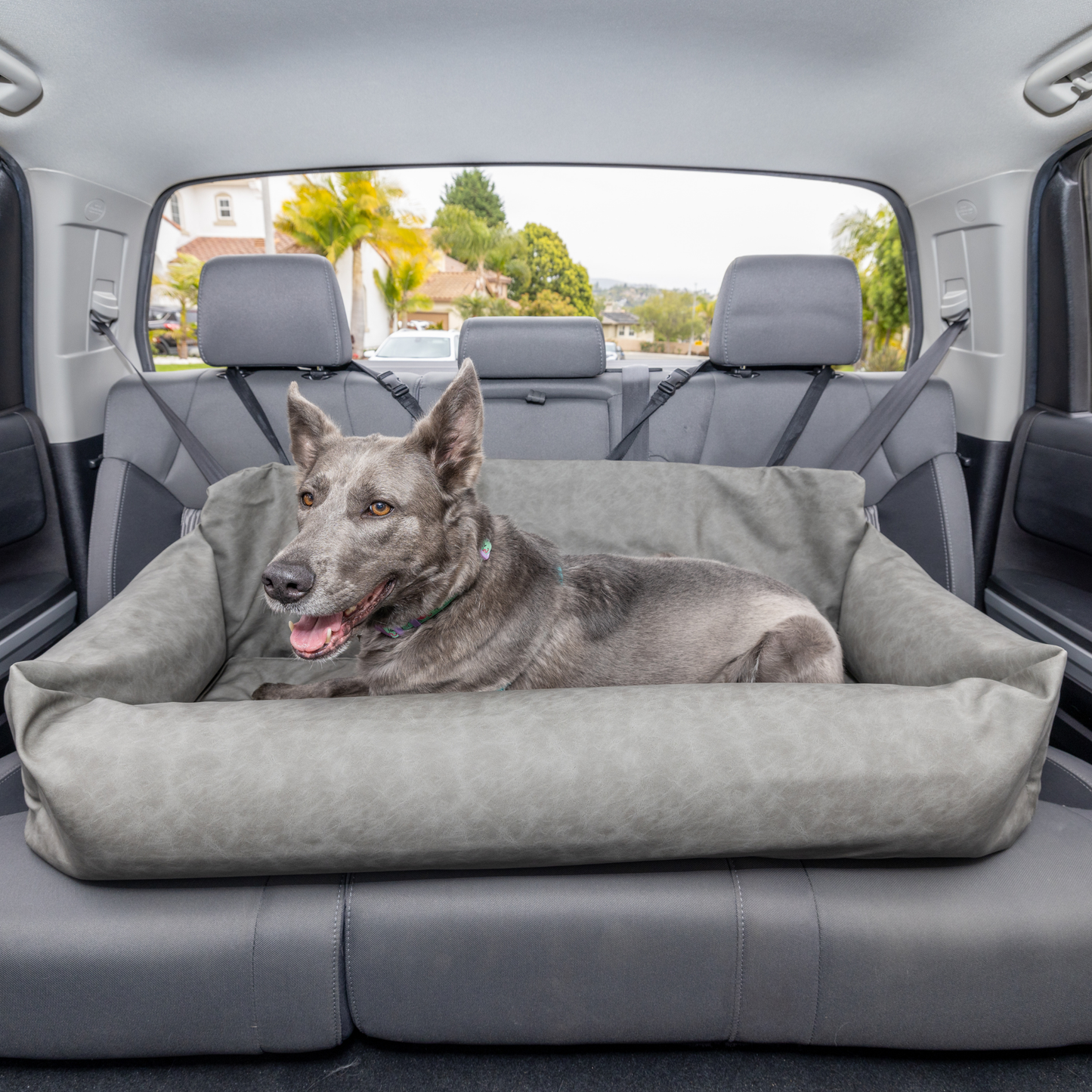 PupProtector™ Faux Leather Memory Foam Dog Car Bed in Slate Gray full back seat dog