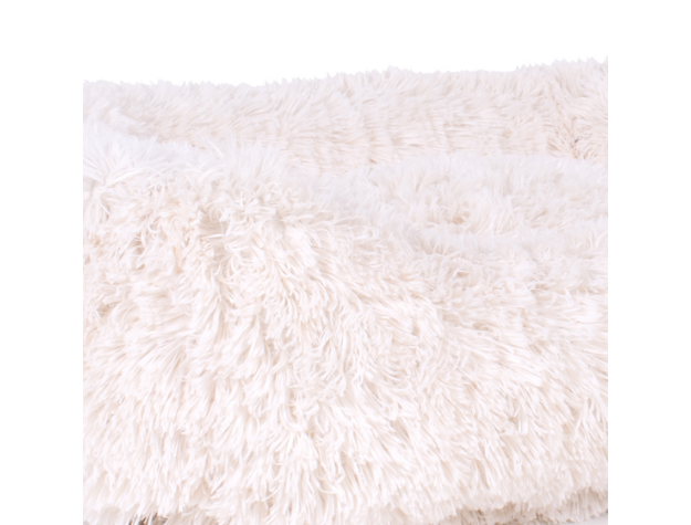 Teddy Bear Faux Fur Kuddler Dog Bed in White Up Close