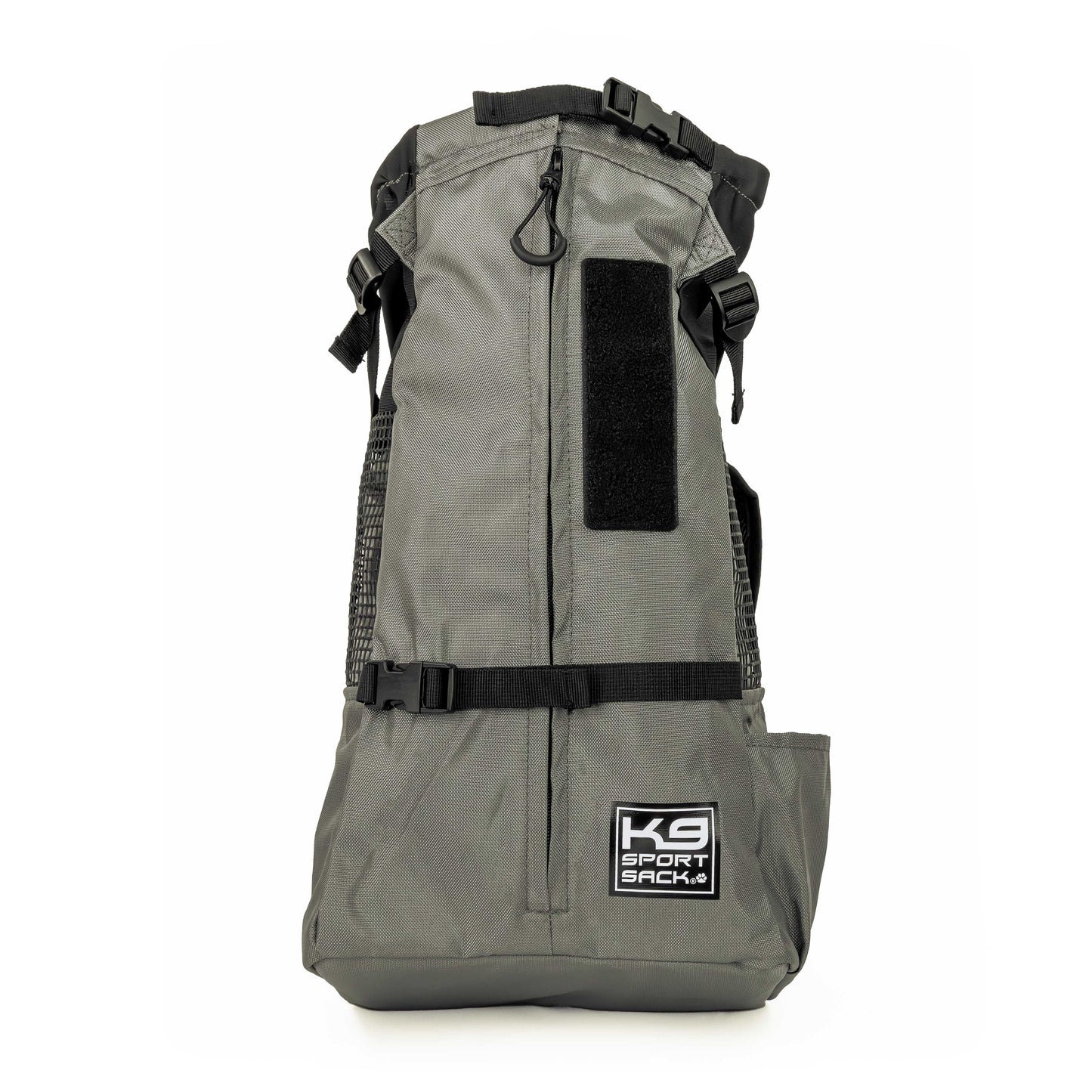 Gray backpack with black straps and K9 Sport Bag logo on a white background