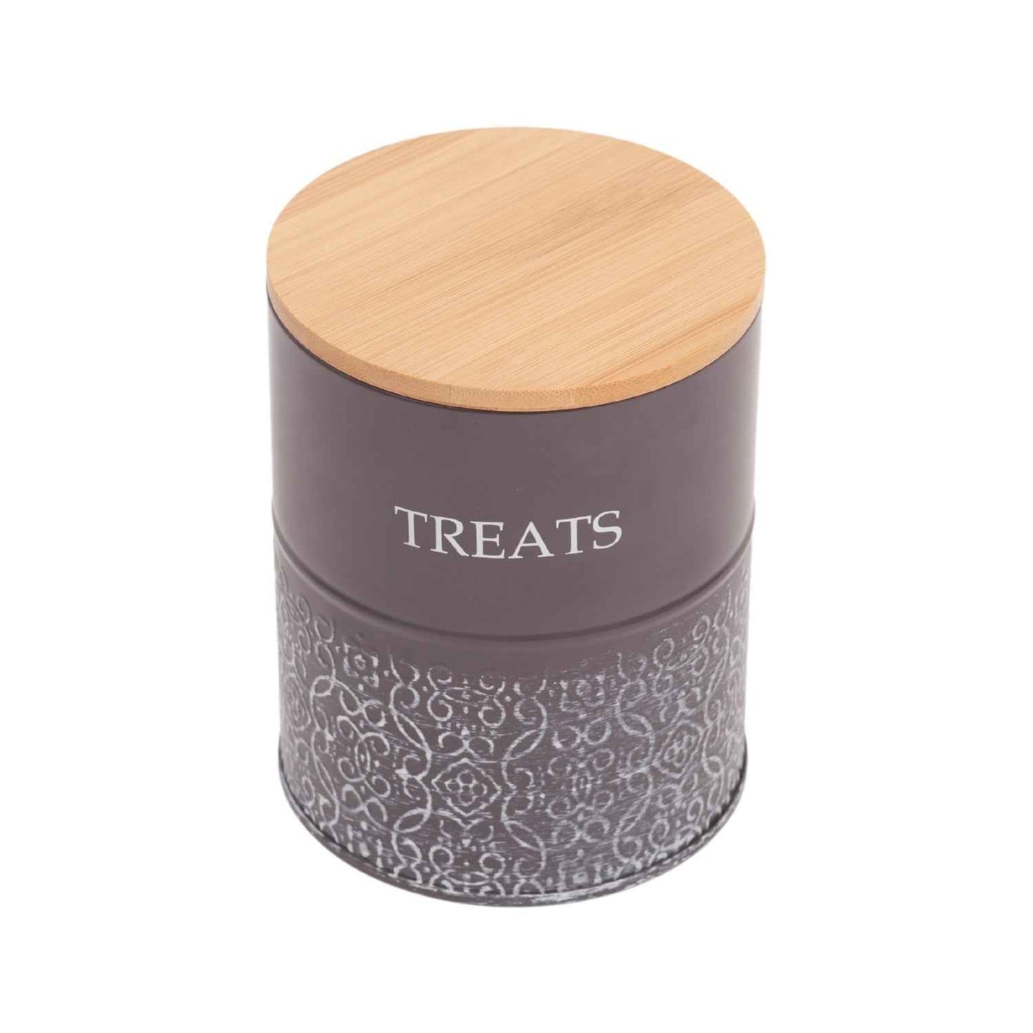 Country Living Dog Treat Canisters - Set of 2 Carbon Steel Jars with Bamboo Lids – Volcanic Gray
