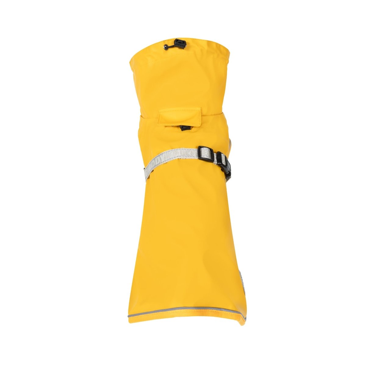 Yellow raincoat with reflective strip on a white background