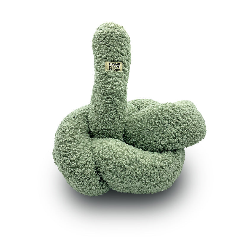 Green knotted dog toy on a white background