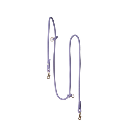Lavender leash with gold clasp on a light purple background