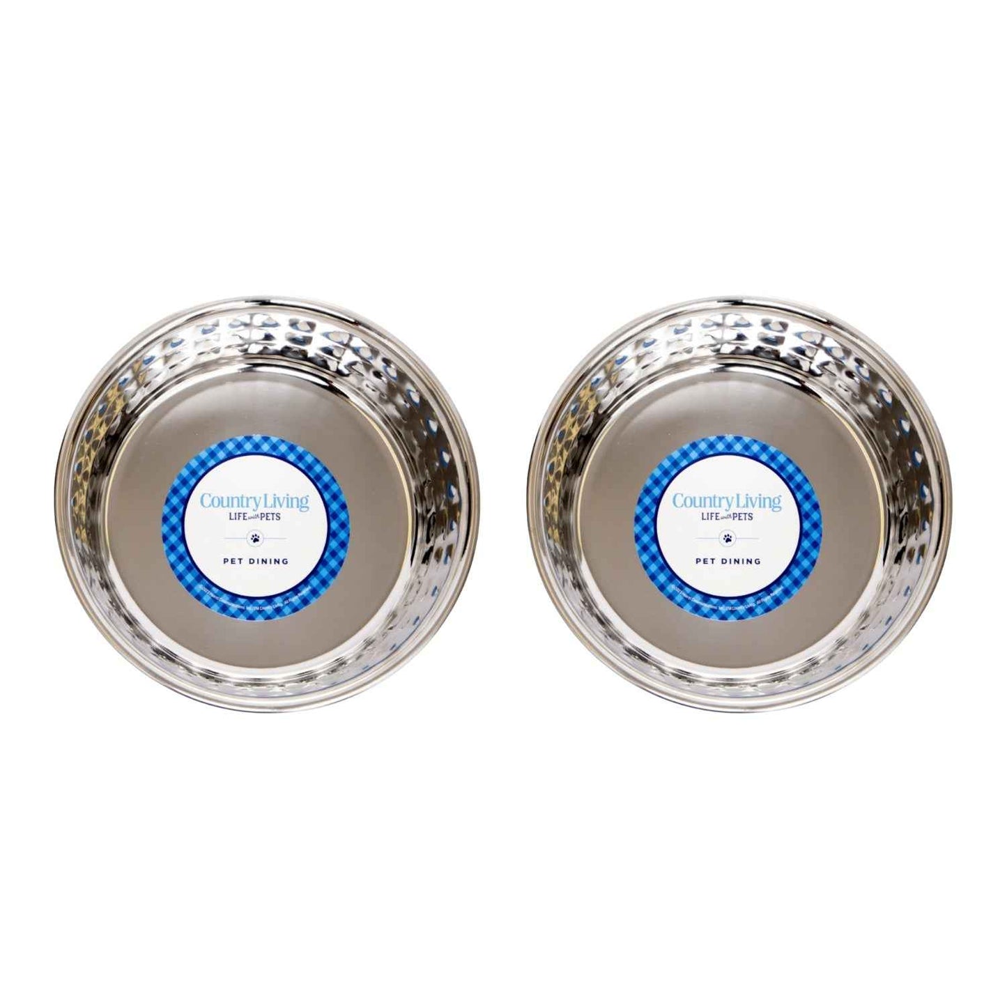 Country Living Set of 2 Hammered Stainless Steel Dog Bowls – Ideal for Extra Large Breeds – Rose Quartz/64oz