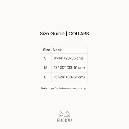 Collar size guide with measurements and Furlou logo