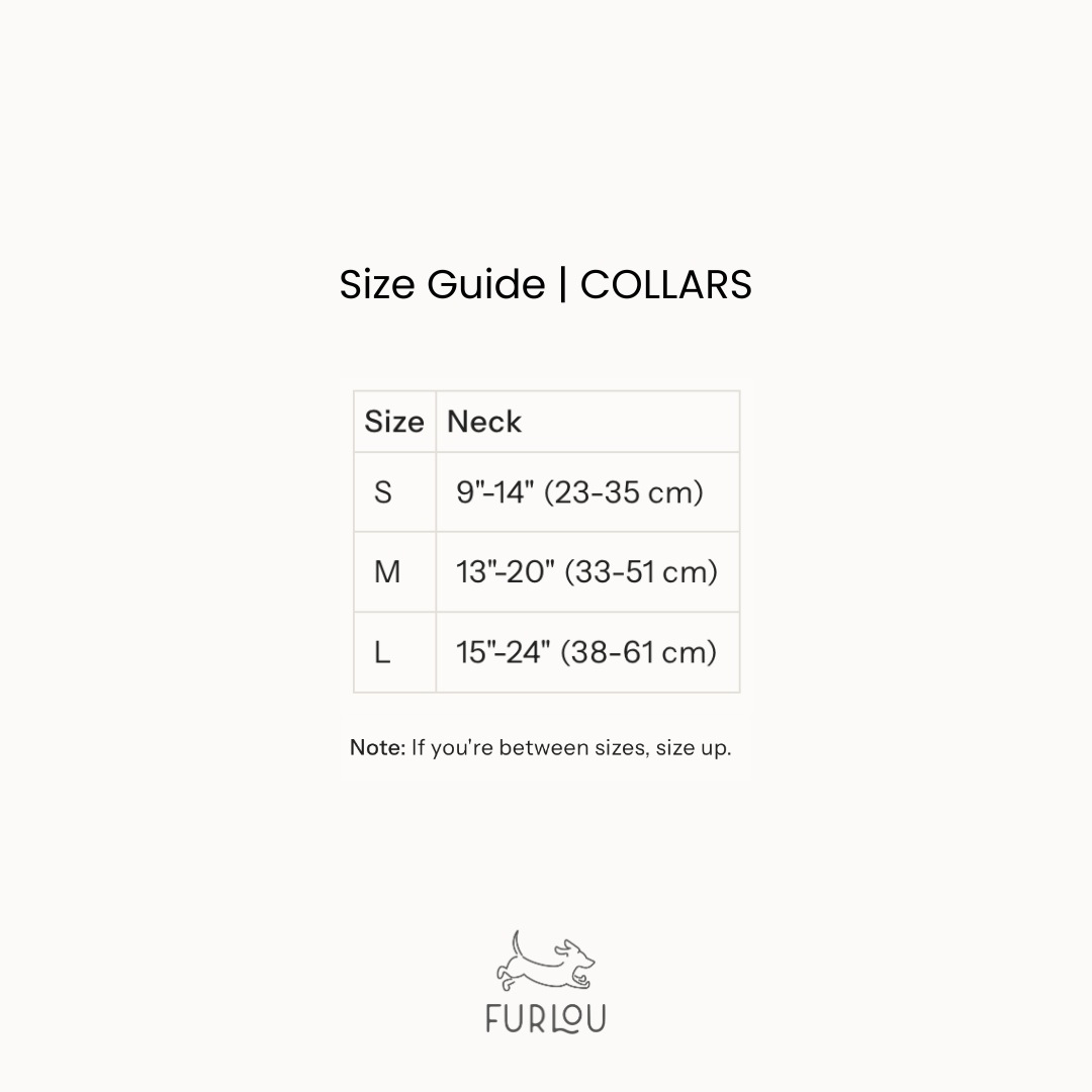 Collar size guide with measurements and Furlou logo