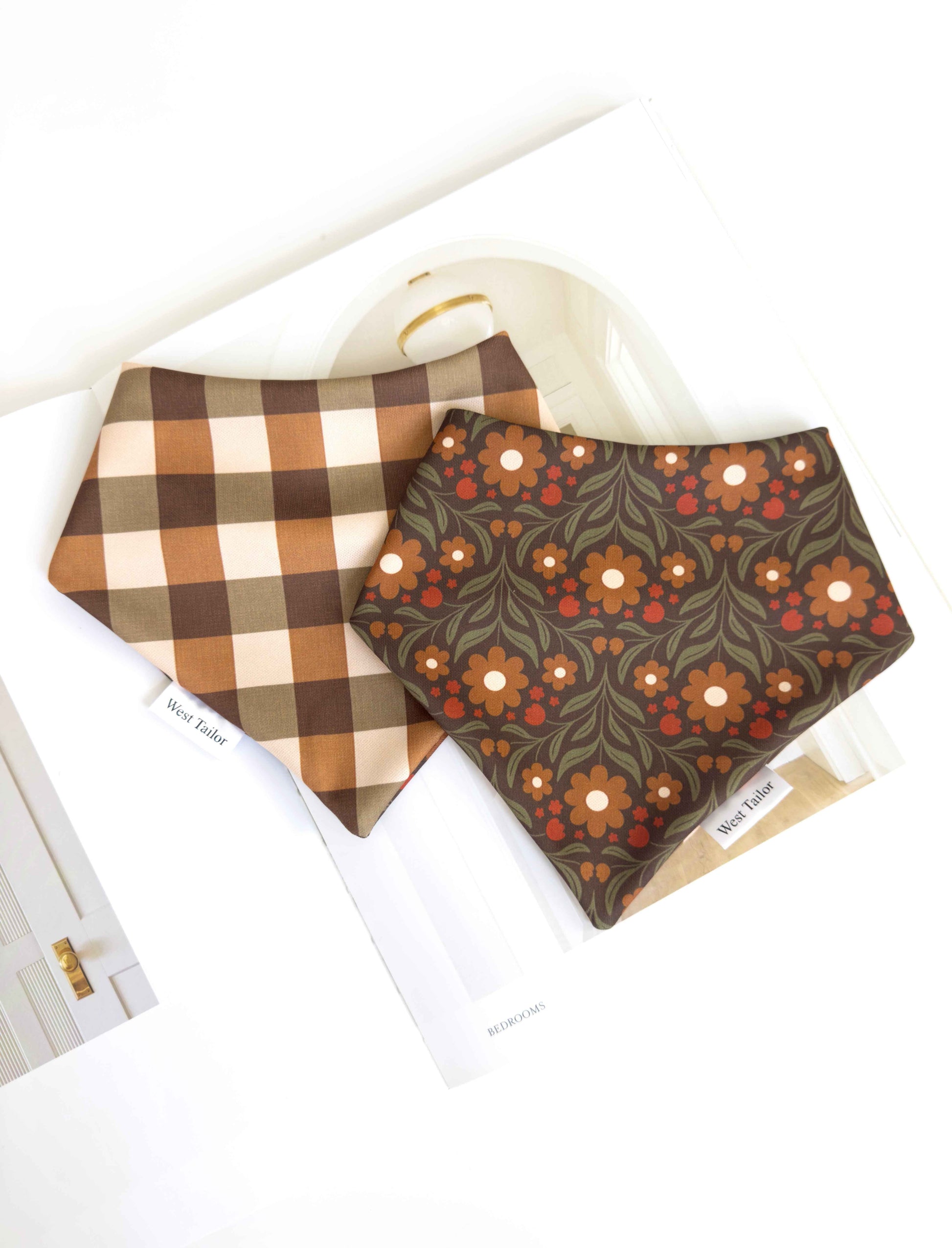 Patterned reversible bandana on a white surface