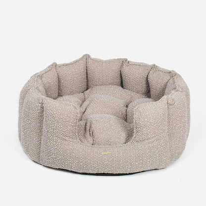 Textured gray pet bed on a white background