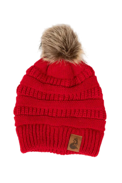 Scarlet Ribbed Beanie with Pom
