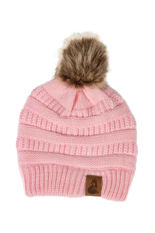 Dianthus Pink Ribbed Beanie with Pom