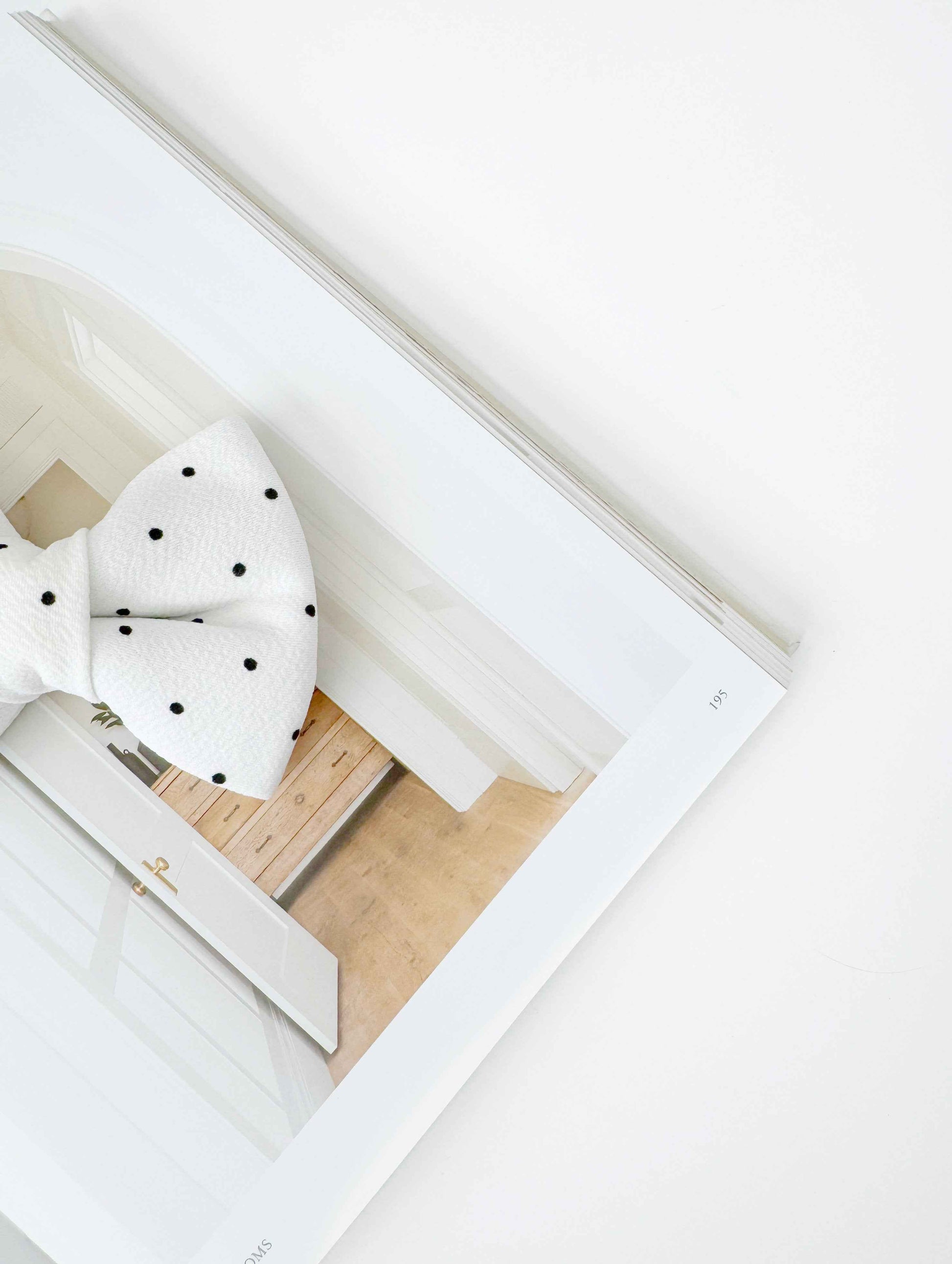 White bow tie with black dots on a white background