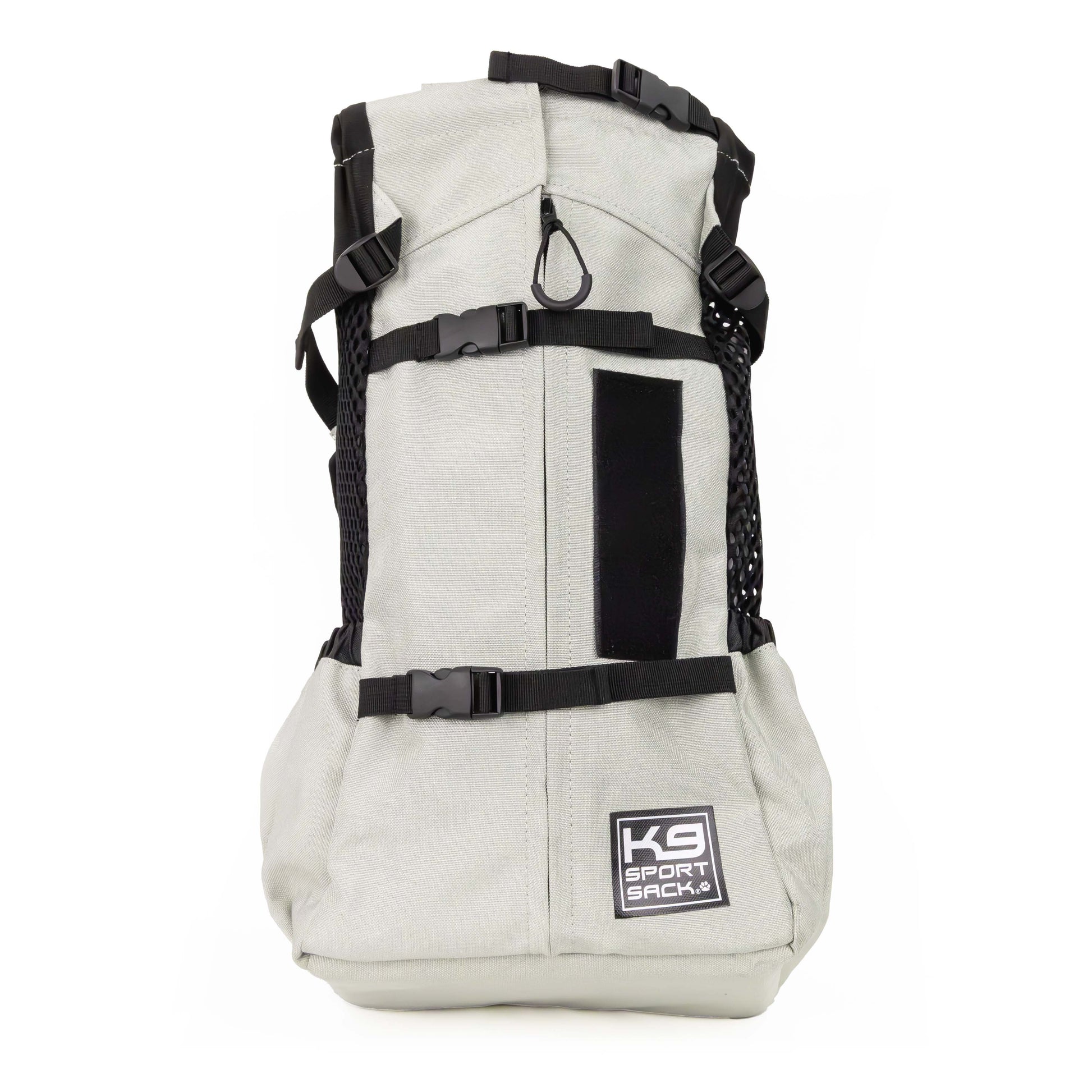 White backpack with black straps on a white background