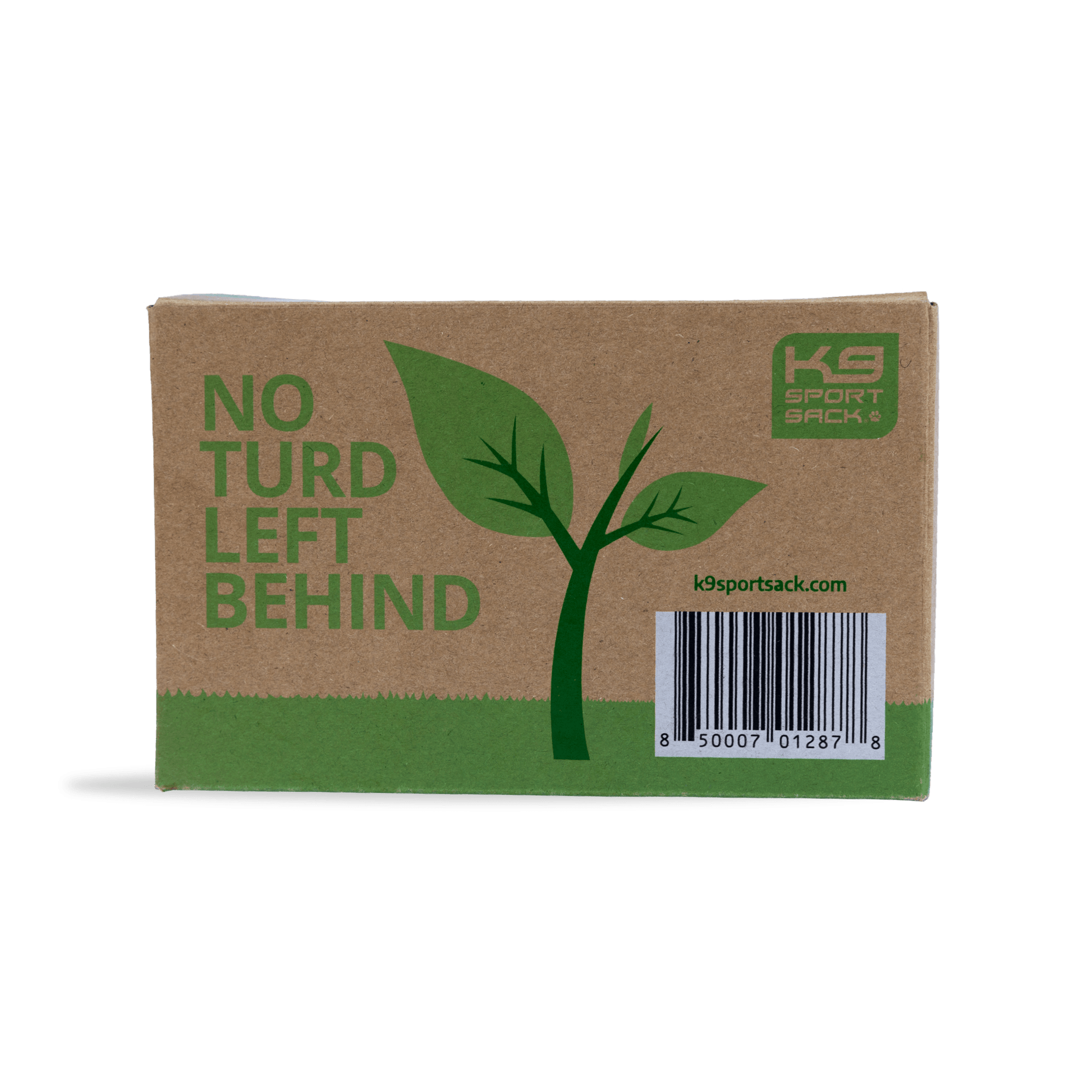 K9 Sport Pack brown box with green text and leaf graphic on a transparent background