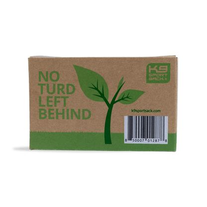 K9 Sport Pack brown box with green text and leaf graphic on a transparent background