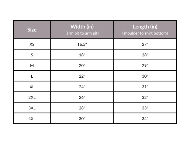Bella Canvas T-Shirt Size Guide