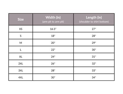 Bella Canvas T-Shirt Size Guide