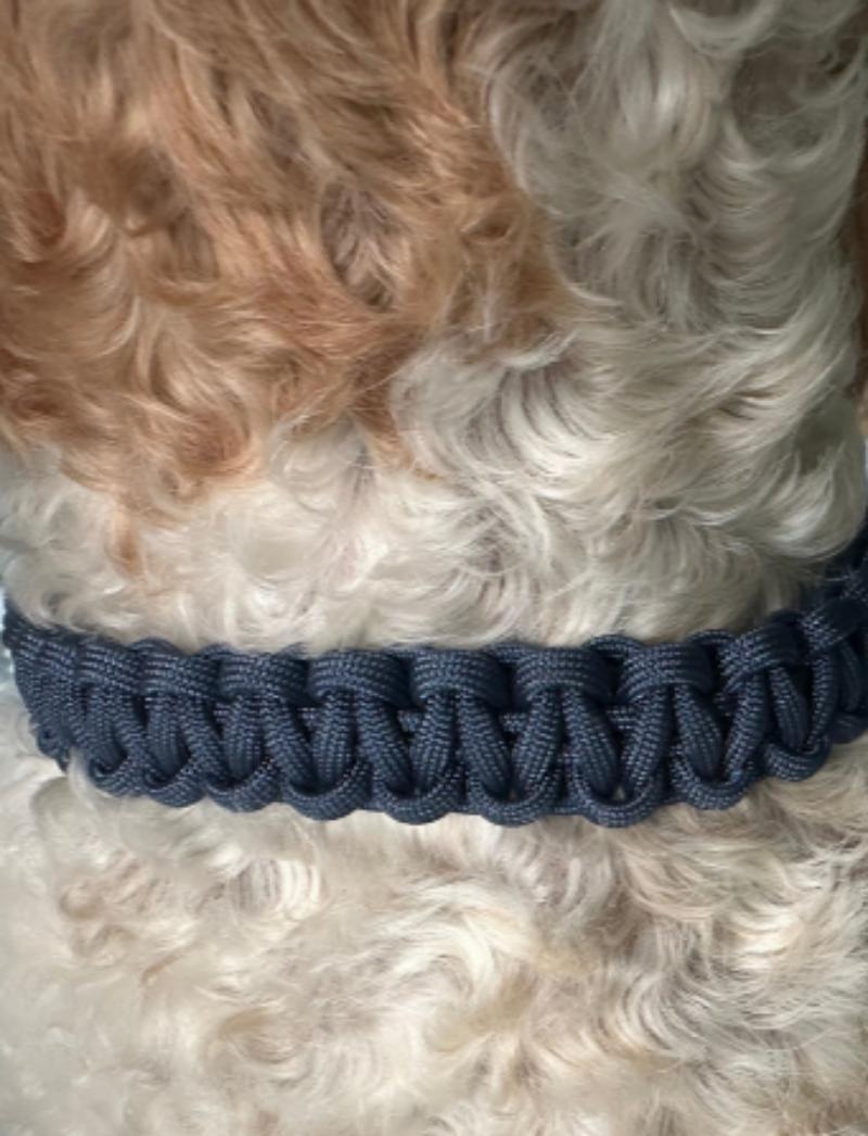 Cobra Braid Handmade Dog Collar in navy blue