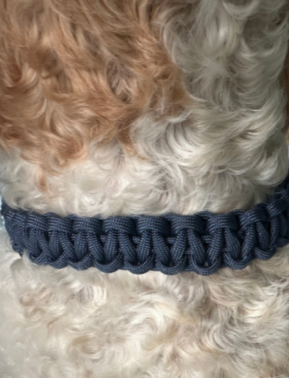 Cobra Braid Handmade Dog Collar in navy blue