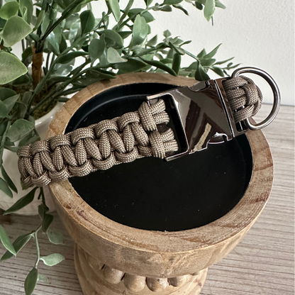 Tan cobra braid handmade dog collar with metal buckle