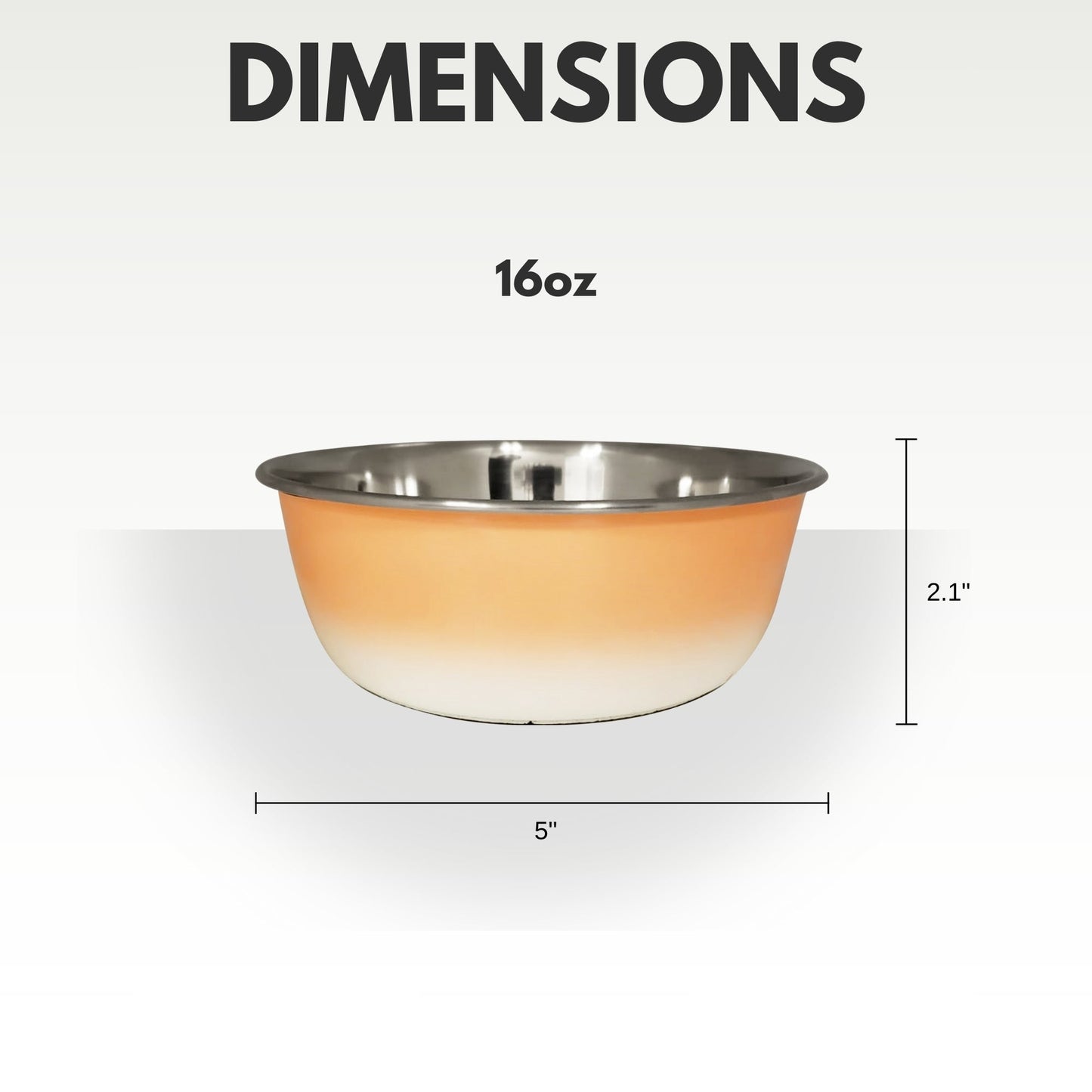 16oz dog bowl with dimensions labeled on a white background