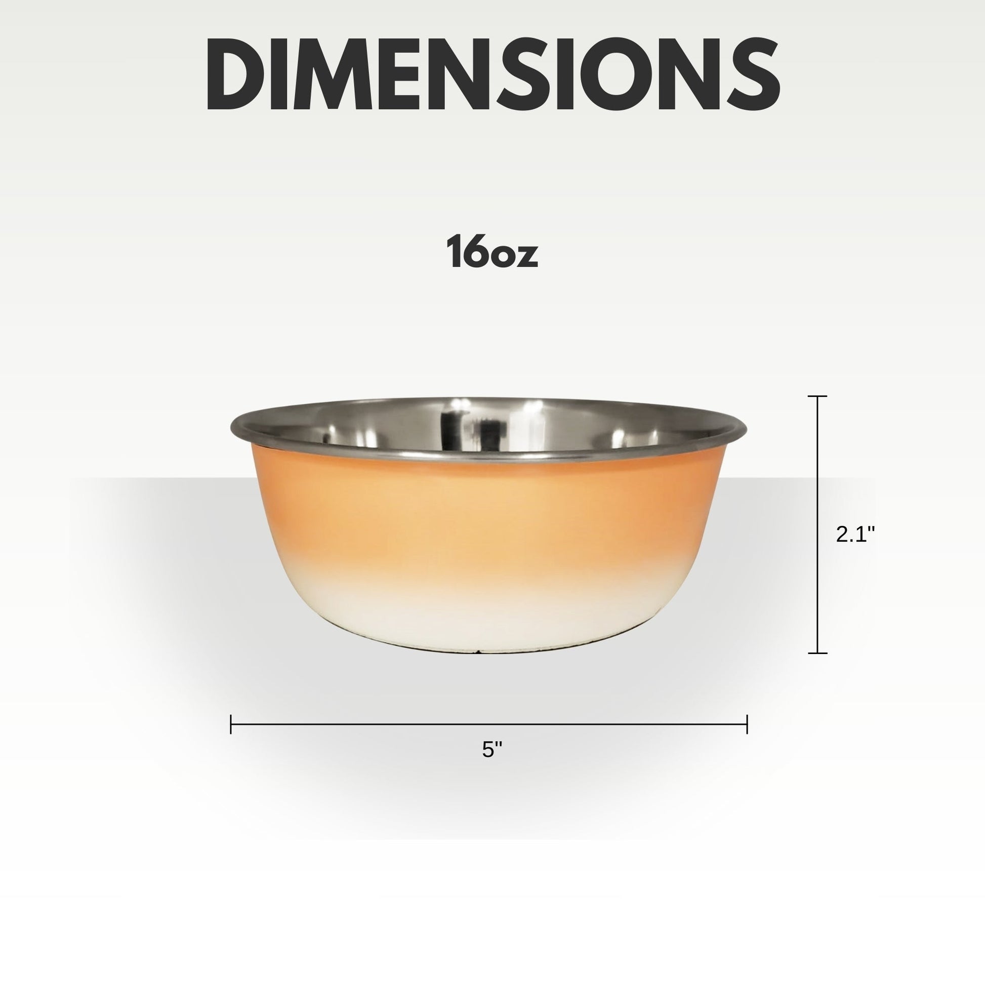 16oz dog bowl with dimensions labeled on a white background