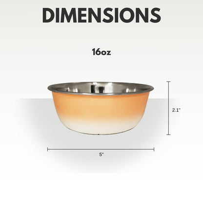 16oz dog bowl with dimensions labeled on a white background