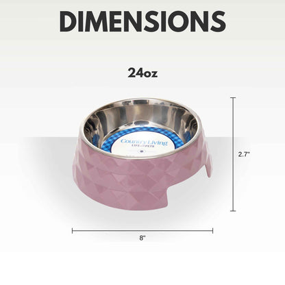 Country Living Set of 2 Diamond Twill Melamine Dog Bowls with Removable Stainless Steel Inserts – Wood Rose