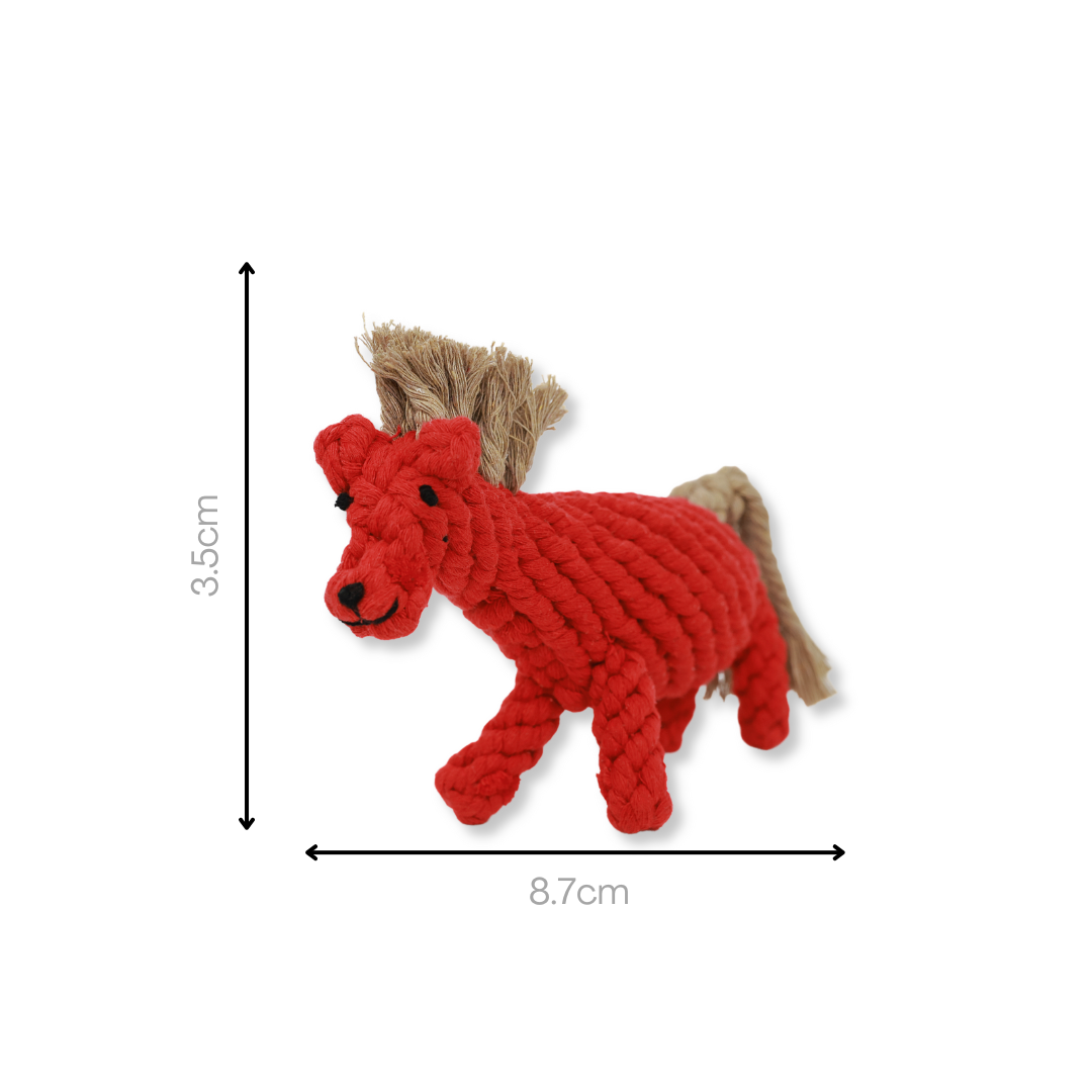 Ember the Red Horse Rope Toy Size