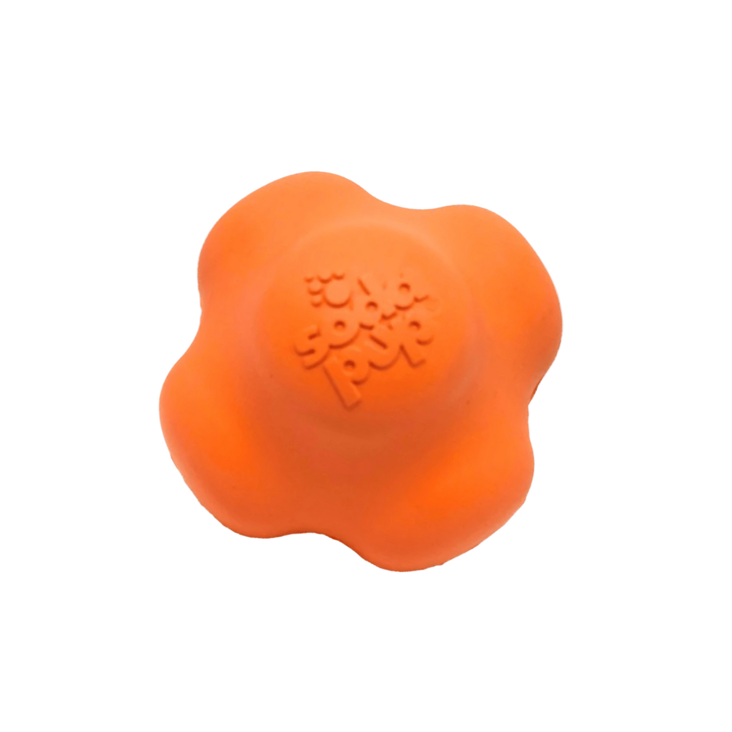 Orange dog toy with a brand logo on a white background