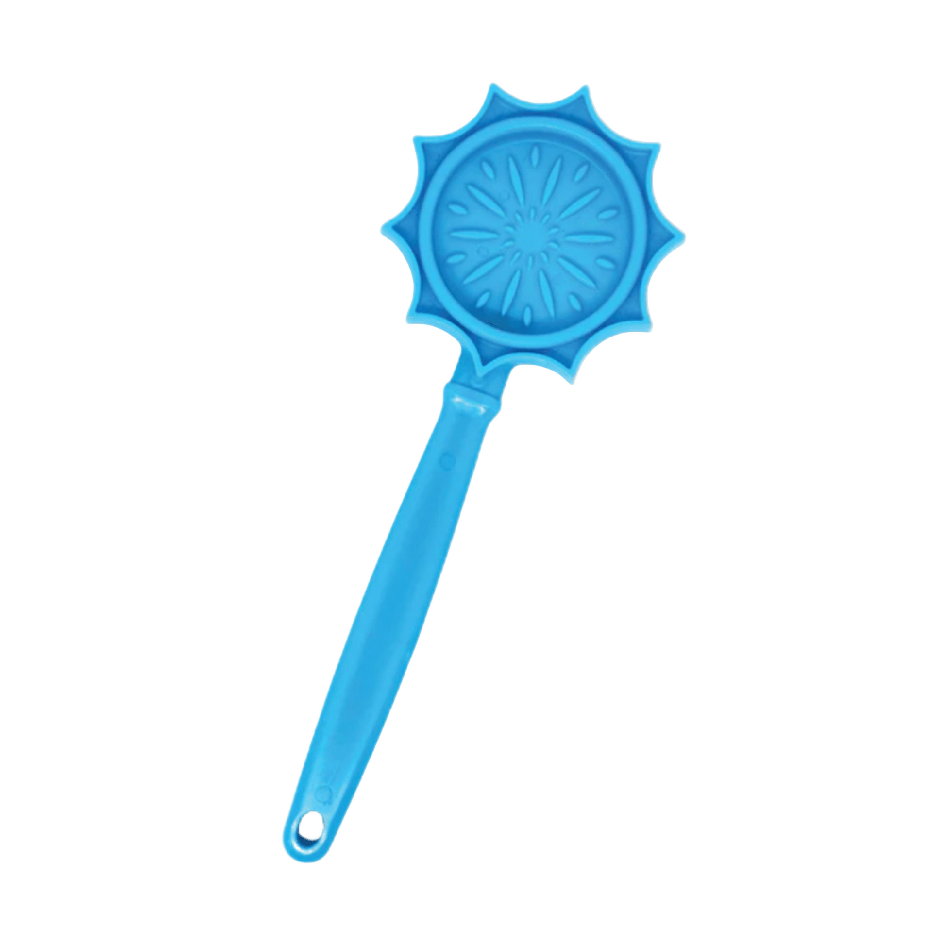 Blue sun pattern dog lick stick with a handle on a white background