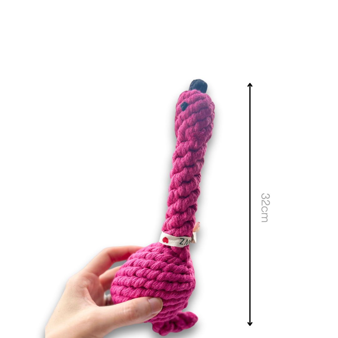 Flamingo Fun Rope Dog Toy Size