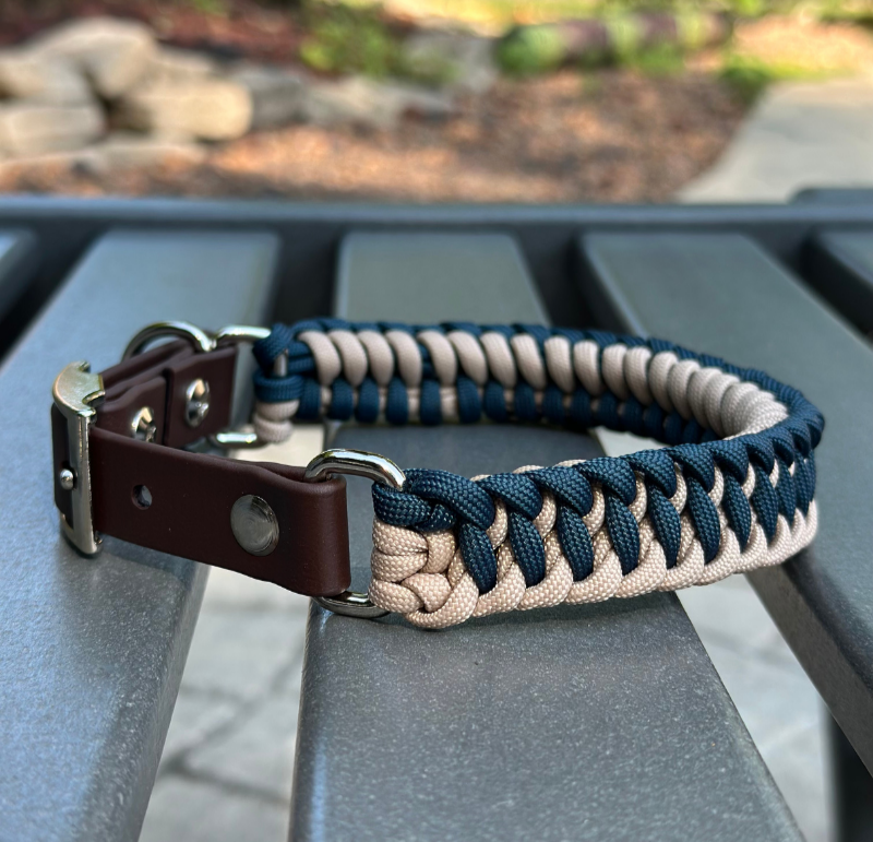 Infinity Hand Braided Dog Collar in Navy & Light Tan (Copy)