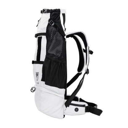 White and black hydration backpack on a white background