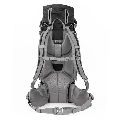 Gray hiking backpack on a white background