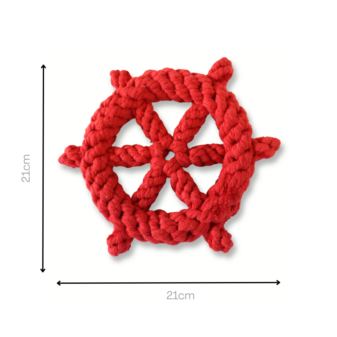 Lucky Red Wheel Dog Rope Toy Size