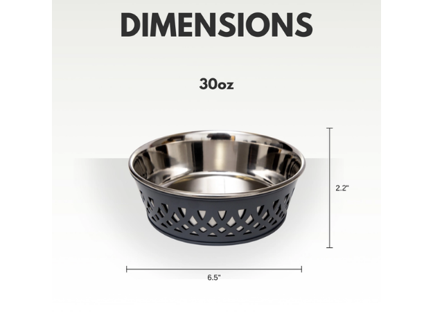 Stainless steel bowl with dimensions on a white background
