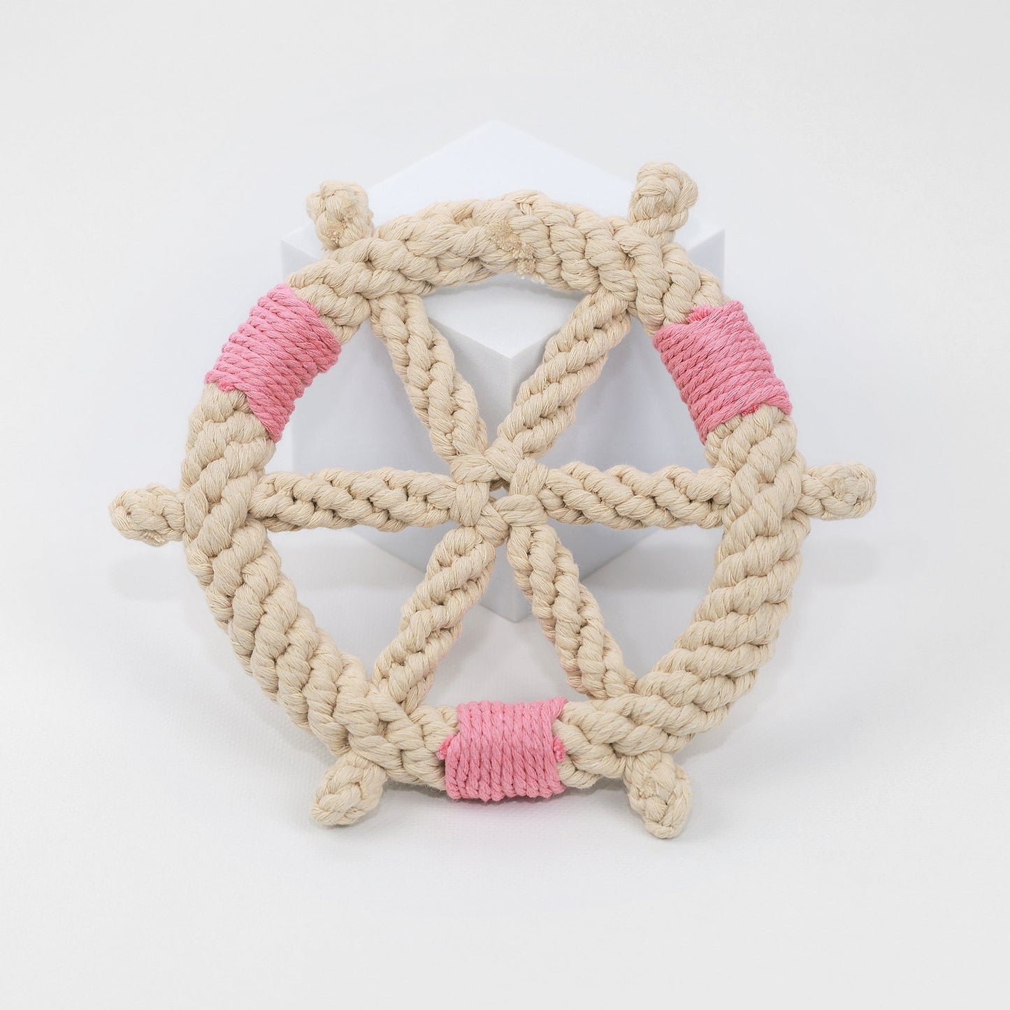 Nautical Rope Ship Wheel Dog Toy Pink
