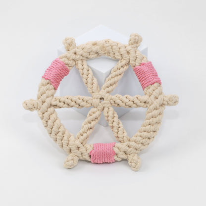 Nautical Rope Ship Wheel Dog Toy Pink